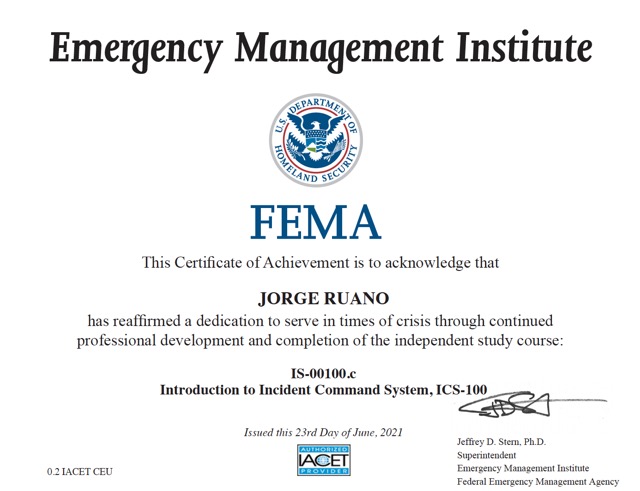 FEMA Introduction to Incident Command System, ICS-100
